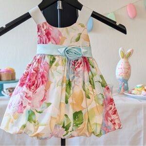 Jessica Ann Floral Infant Dress with Blue Sash Size 6-9 months